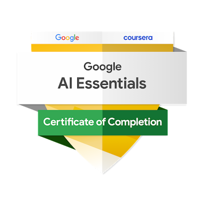 Google AI Essentials — Certificate of Completion badge issued by Google